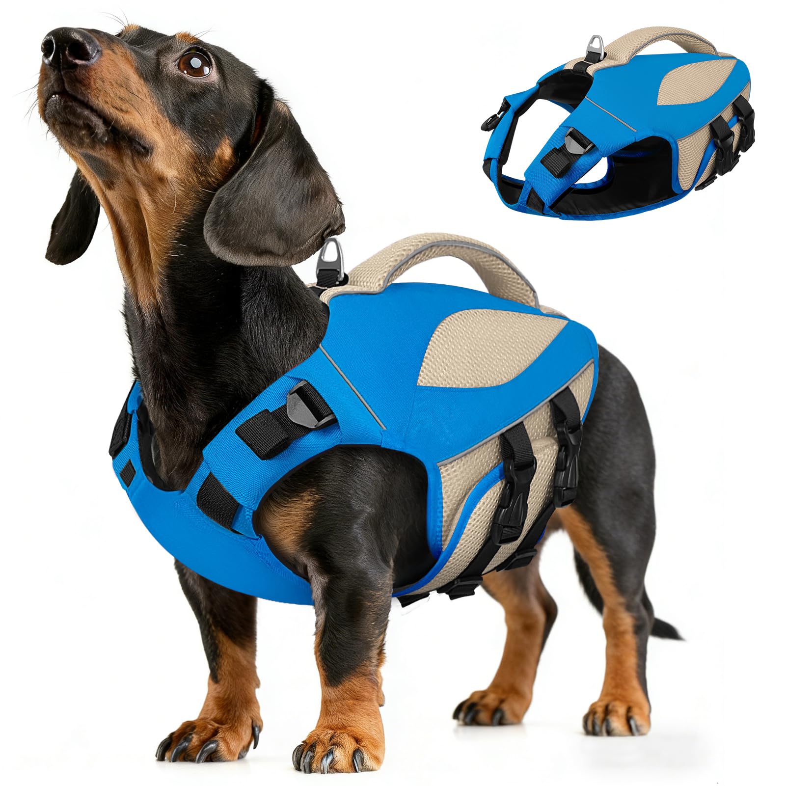 AOFITEE Hundeschwimmweste Hunde, Hoher Auftrieb Schwimmweste Hund mit Rettungsgrif, Leicht Sicher Dog Life Jacket Hund Rettungsweste Reflektierend Hundeweste Schwimmen für Wassersport