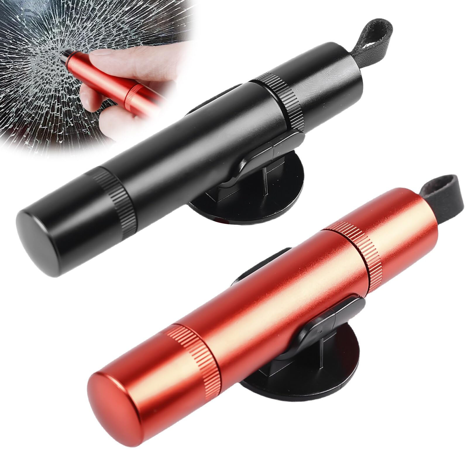 Lot De 2 Marteaux De Sécurité Voiture 2 En 1 - Brise-vitre Et Coupe-ceinture D'urgence - Aluminium, Ressort Puissant - Noir Et Rouge
