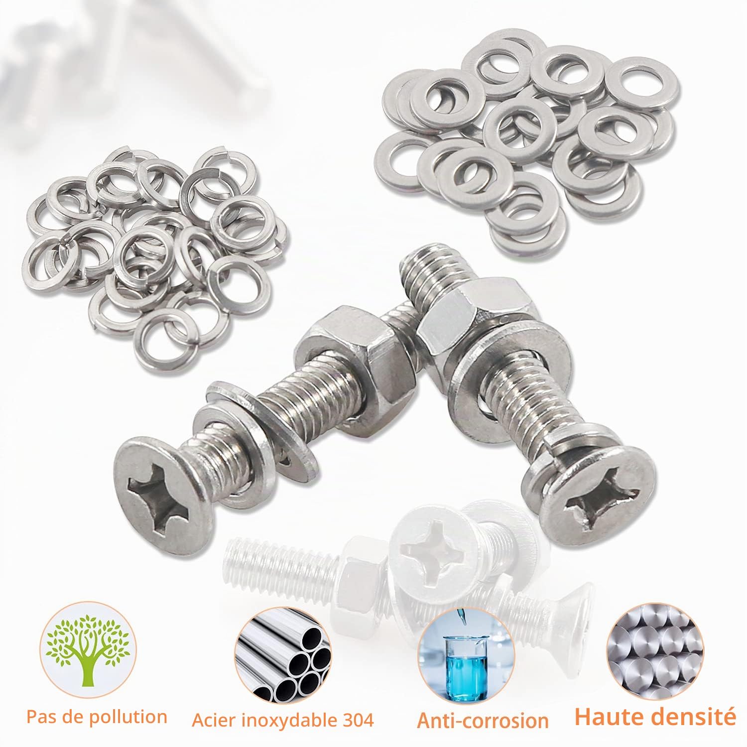 680pcs M3 M4 M5 M6 Boulons et écrous et Rondelles Acier Inoxydable 304 Croix Vis à Tête Fraisée Machines Vis Assortiment de Réparation Kit