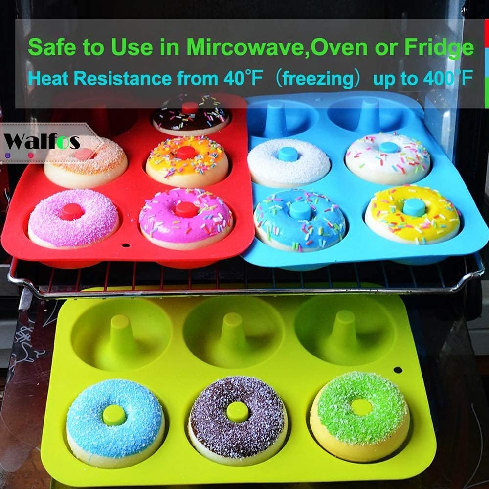 Walfos Antihaftbeschichtete Donutform zum Backen, Silikon-Donut-Form, BPA-frei, perfekte Donut-Kuchen, Kekse, Bagels, spülmaschinenfest, 3er-Set