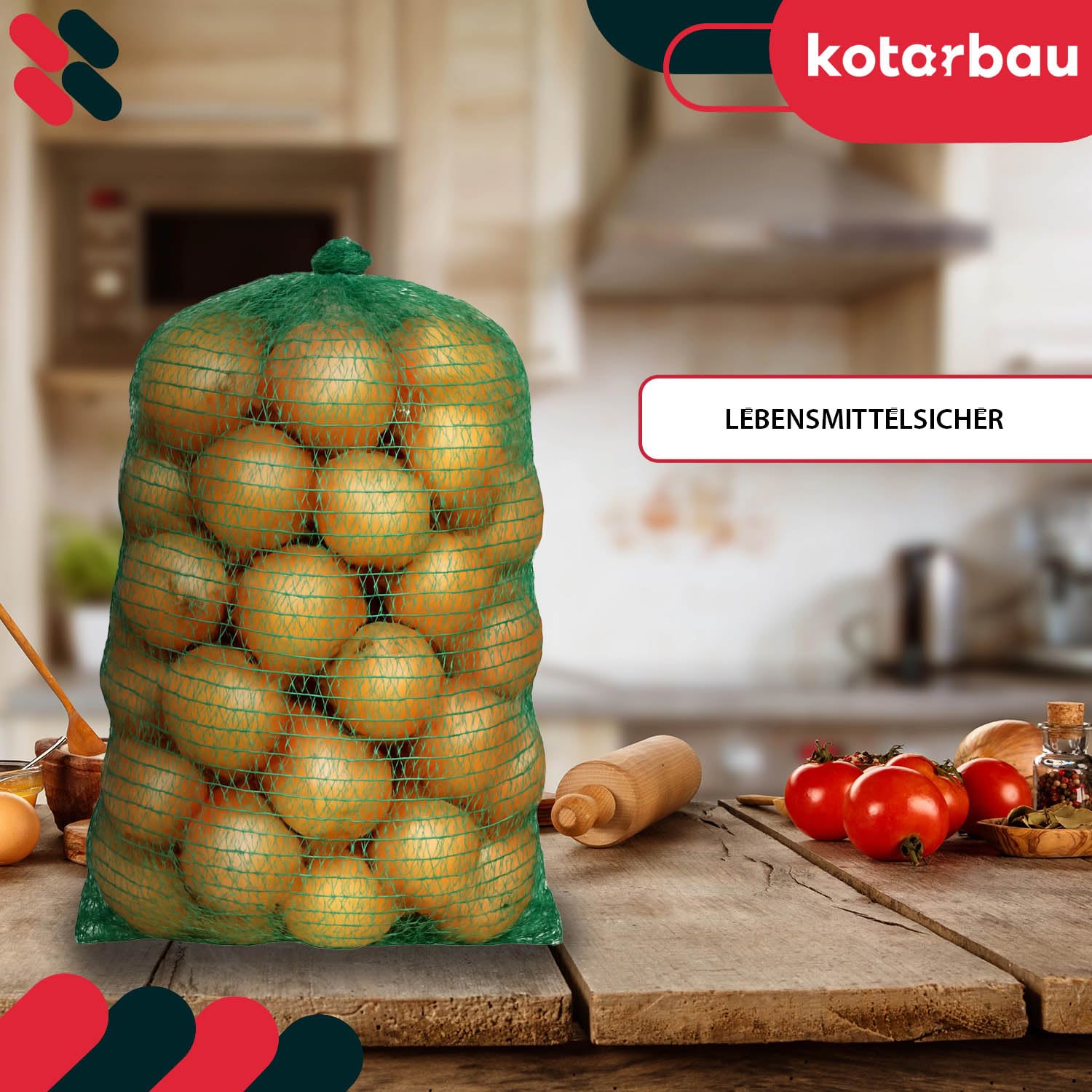 KOTARBAU Lot de 100 sacs à pommes de terre - 50 x 80 cm - Sac à fruits - 25 kg - Polypropylène - Filet à légumes - Sac de rangement - Pour oignons, pommes de terre, légumes, verts