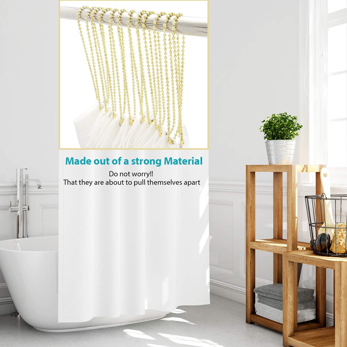 Duschvorhang-Haken, 12 Stück, 140 cm, Spa-Qualität, goldfarben
