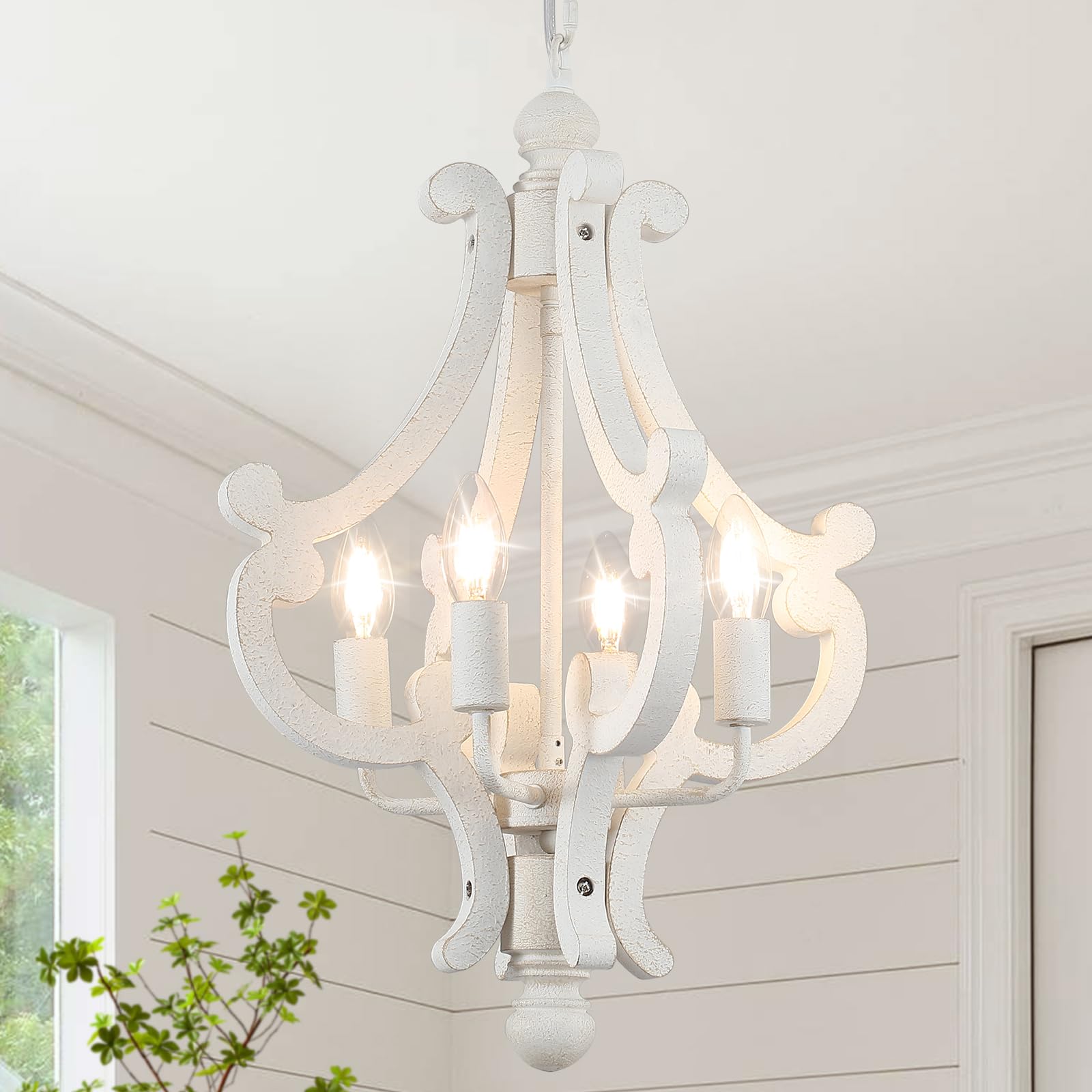 Distressed White Chandelier Ceiling Light, Lights Vintage Wood Living  Room Chandelier, Modern Farmhouse Rustic French Country Dining Room Lights