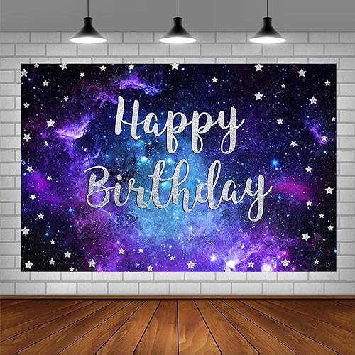 Miniatura 3 de SENDY Telón de fondo de cumpleaños de cielo estrellado de 7 x 5 pies, suministros para decoración de fiesta de cumpleaños para niños, universo,