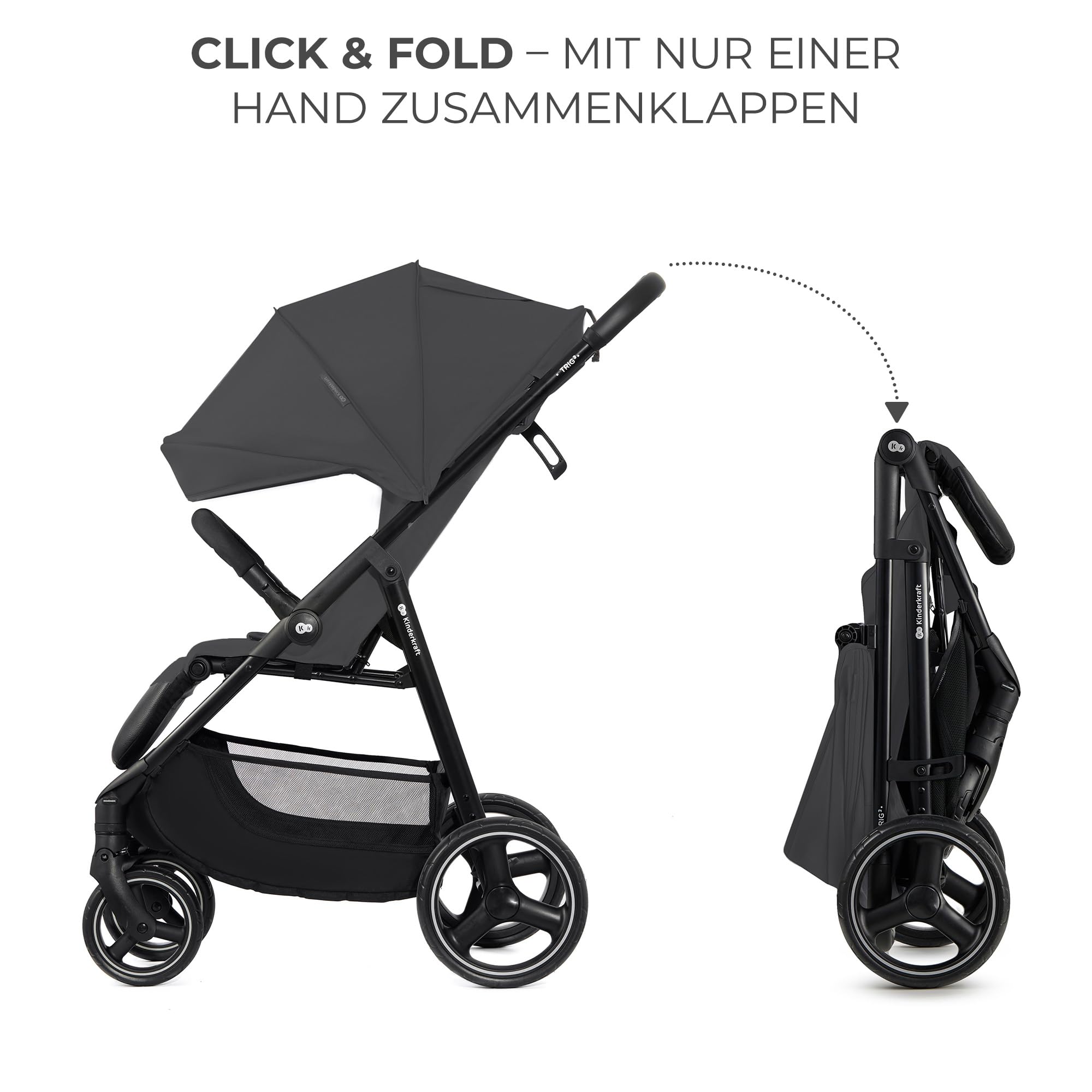 Kinderkraft TRIG 3 Kinderwagen, Liegewagen, Sportwagen, bis 25 kg, Grau