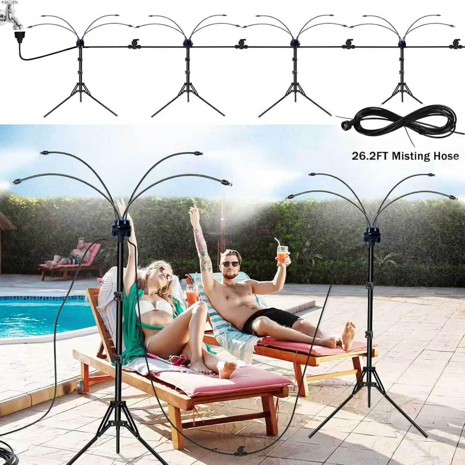 Brumisateurs Debout Pour Terrasse Extérieure,hauteur réglable,brumisateur exterieur sur pied pour refroidissement extérieur,brumisateur d'eau portable avec une ligne de brumisation ，1 Kit