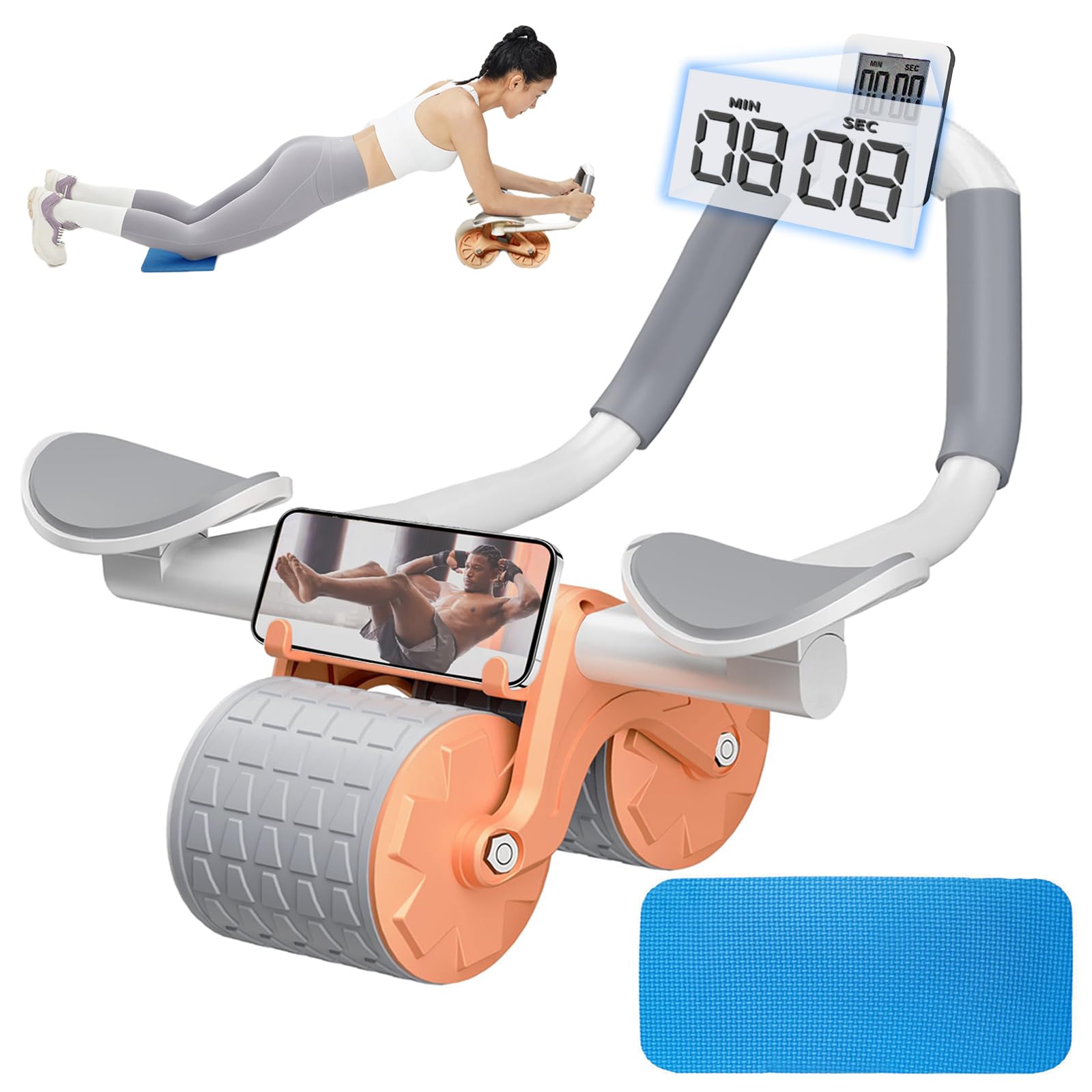 Elbow Support Rebound Abdominal Wheel with Timer - Automatic Rebound Ab Roller Exercise Wheel for Core Exercise, Auto Rebound Abdominal Wheel for Fitness Home Gym Workout (B0CTHM95QT) Amazon Price History, Amazon Price Tracker