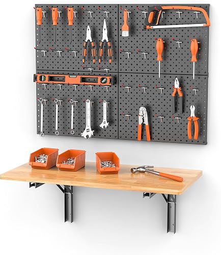 Ultrawall Folding Wall Mount Workbench with Pegboard - Compact Garage Work Table for Small Spaces Ultrawall Folding Wall Mount Workbench with Pegboard - Compact Garage Work Table for Small Spaces