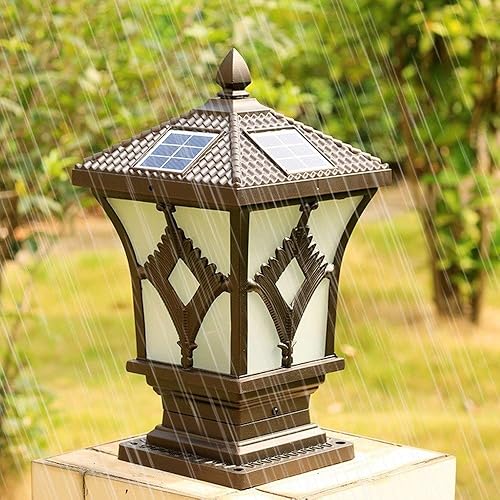 Miniatura 5 de ZEELYDE Luces de poste al aire libre, cabeza de puerta vintage, luz solar de pared, luz de columna de faro de columna de energía solar, faro de