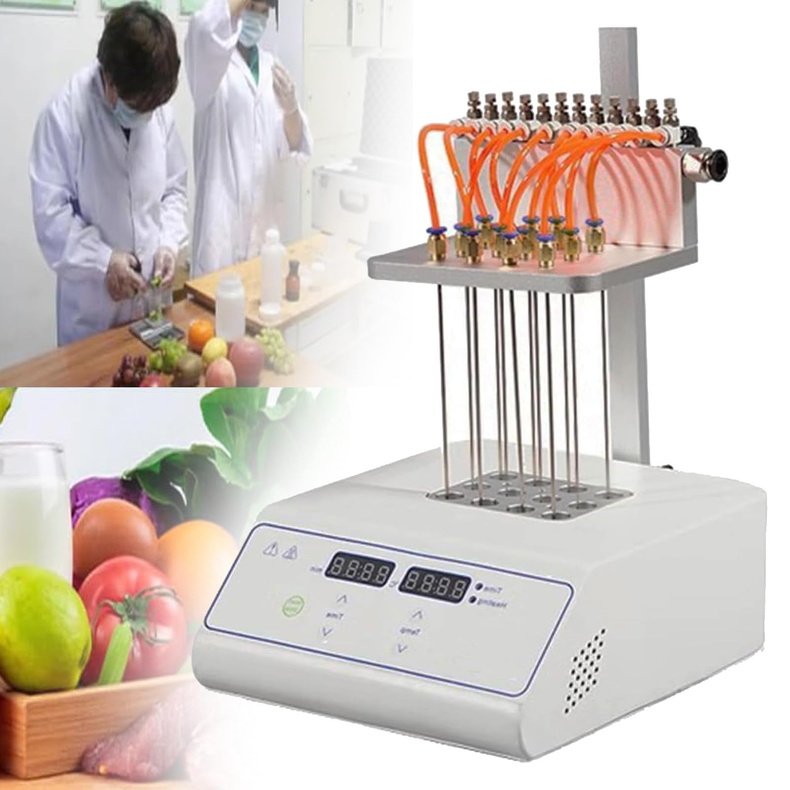Concentrador de nitrógeno para muestras, evaporador de muestras de laboratorio con altura ajustable, conector rápido de cobre y ajustes de tiempo y temperatura, 50 x 28 x 24 cm,12holes