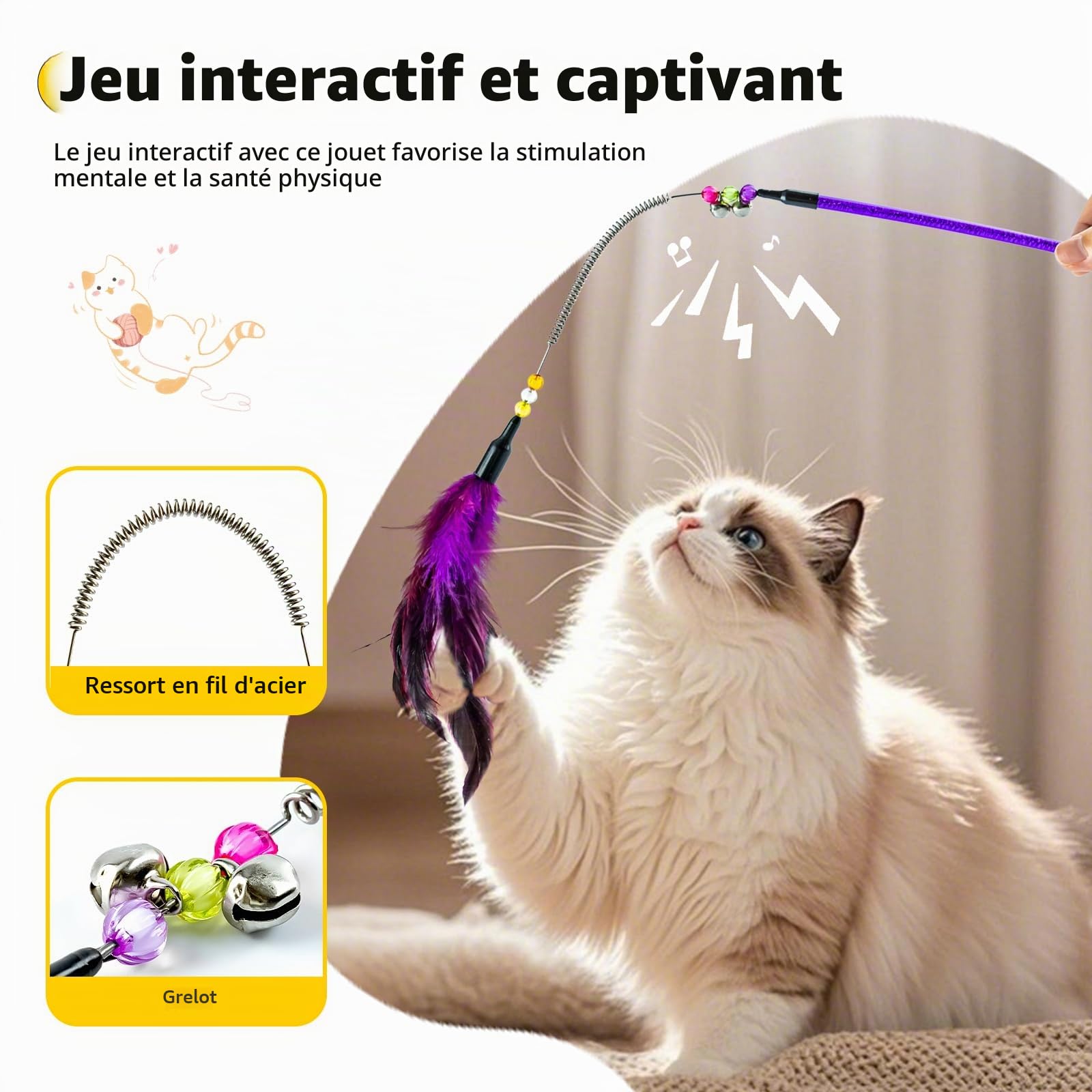 AIDIYA Jouets pour Chat avec Plumes et Baguette pour Chat Jouet en Forme de Plume pour Chat (Lot de 6)