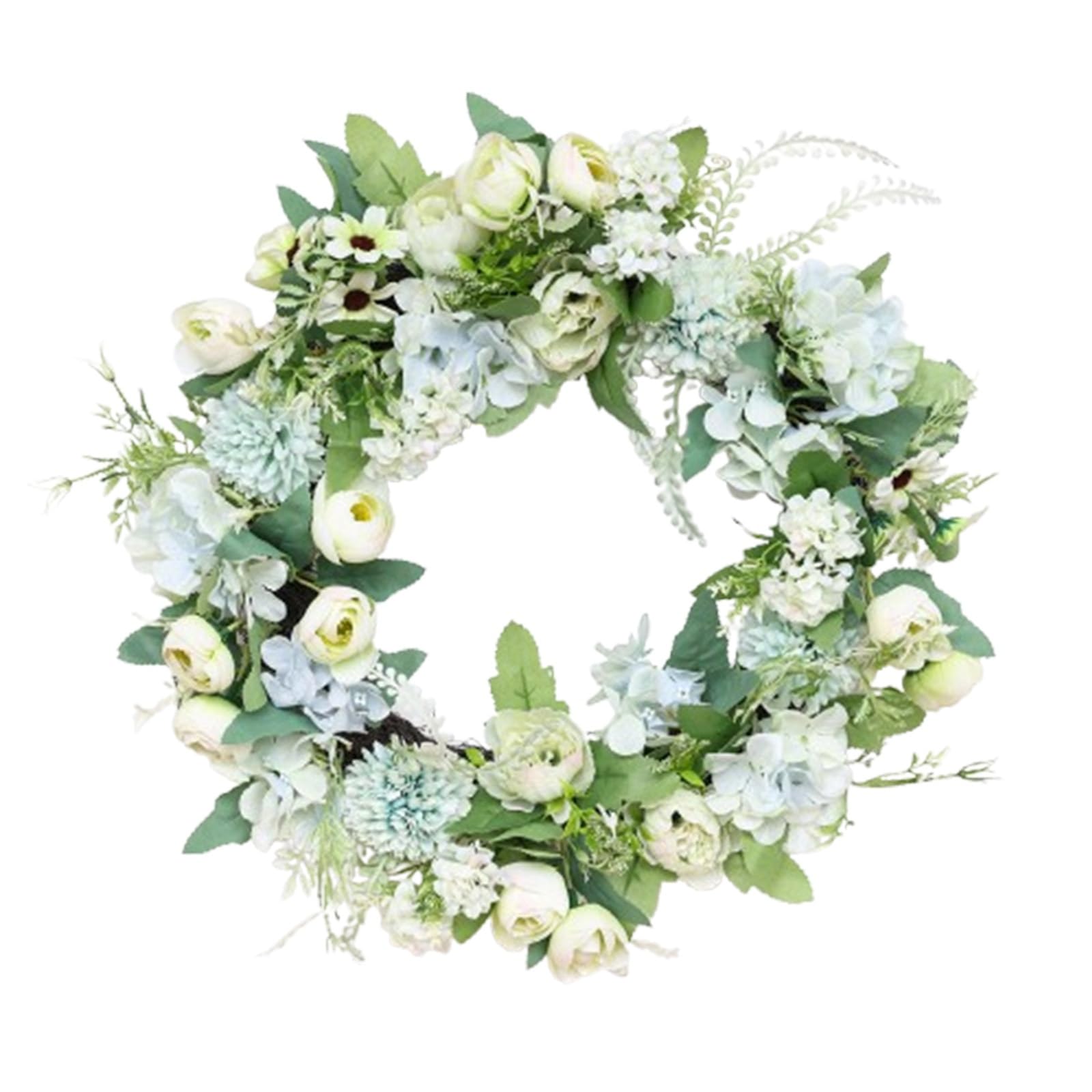 Wreath for Front Door, 40cm Spring Peony & Hydrangea Wreath Collection, Multi-Color Artificial Floral Door Wreaths, Silk Cloth Decor (Green)