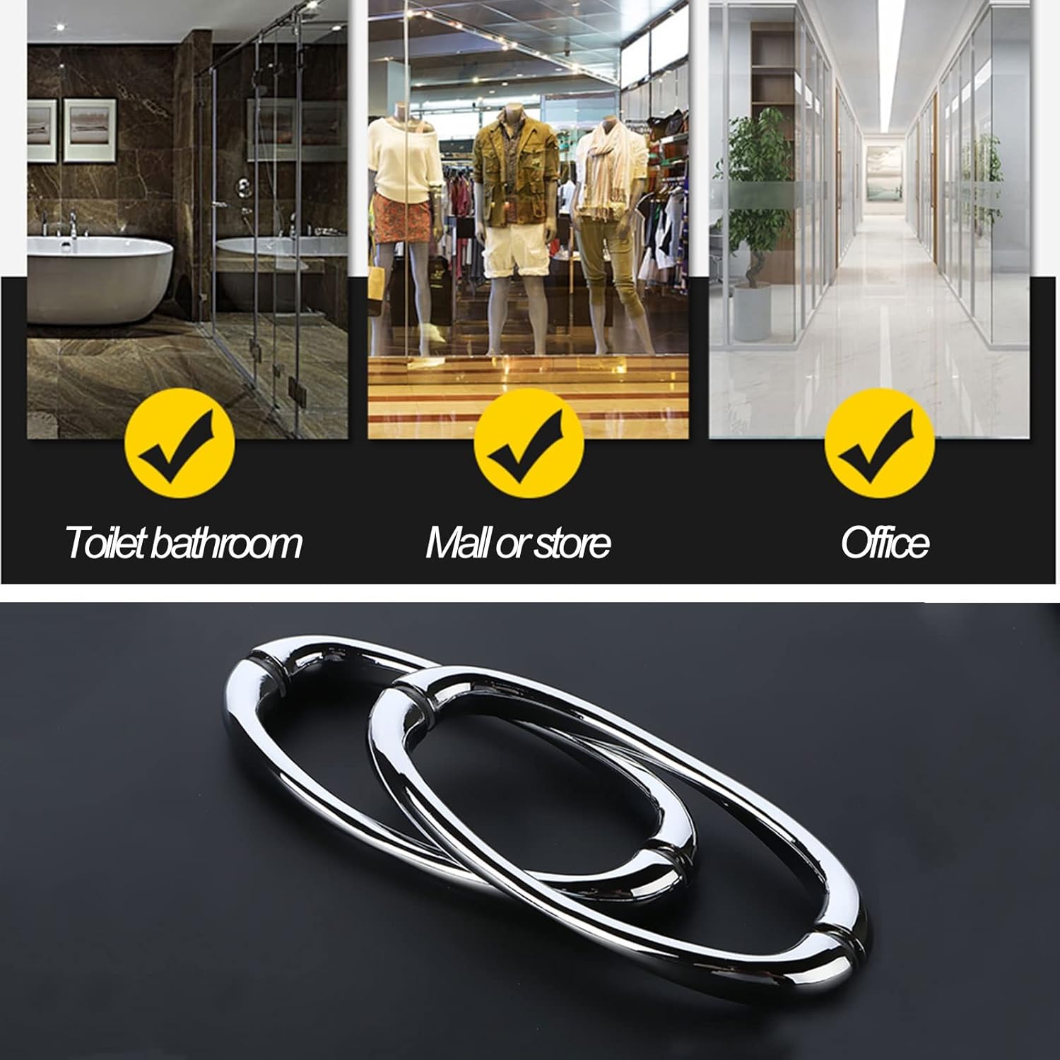 Shower Glass Door Handle for Bathroom Stainless Steel Polished Finish, Pull Handles Bath Door Knobs Hole to Hole 145mm Sets (Size : 145mm)