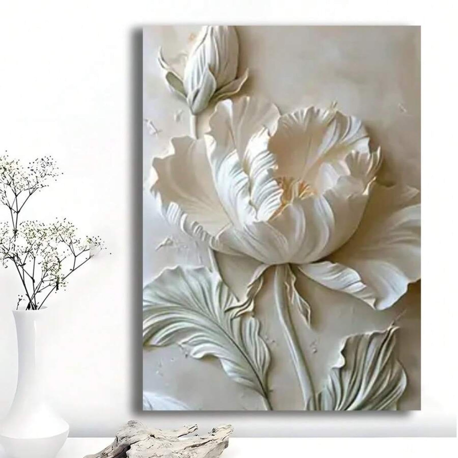 Toile decorative fleurs blanches 80x140 cm avec cadre elegant - 8
