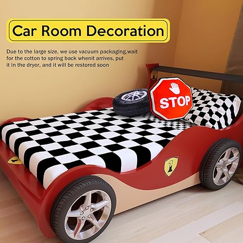 Miniatura 3 de Juego de 2 almohadas decorativas para sala de carreras de 15.7 pulgadas, almohada creativa de rueda de simulación 3D, divertida cono, semáforo y