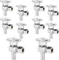 HeSun 10-Pack 1/2" PEX x 3/8" OD Compression Angle Stop Valves, Lead-Free Brass 1/4 Turn Shut-Off for Bathroom Fixtures, ASTM F1807
