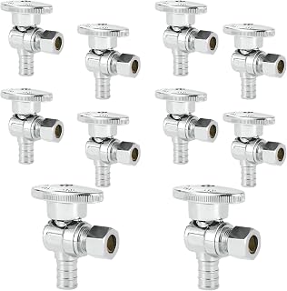 HeSun 10-Pack 1/2" PEX x 3/8" OD Compression Angle Stop Valves, Lead-Free Brass 1/4 Turn Shut-Off for Bathroom Fixtures, ASTM F1807