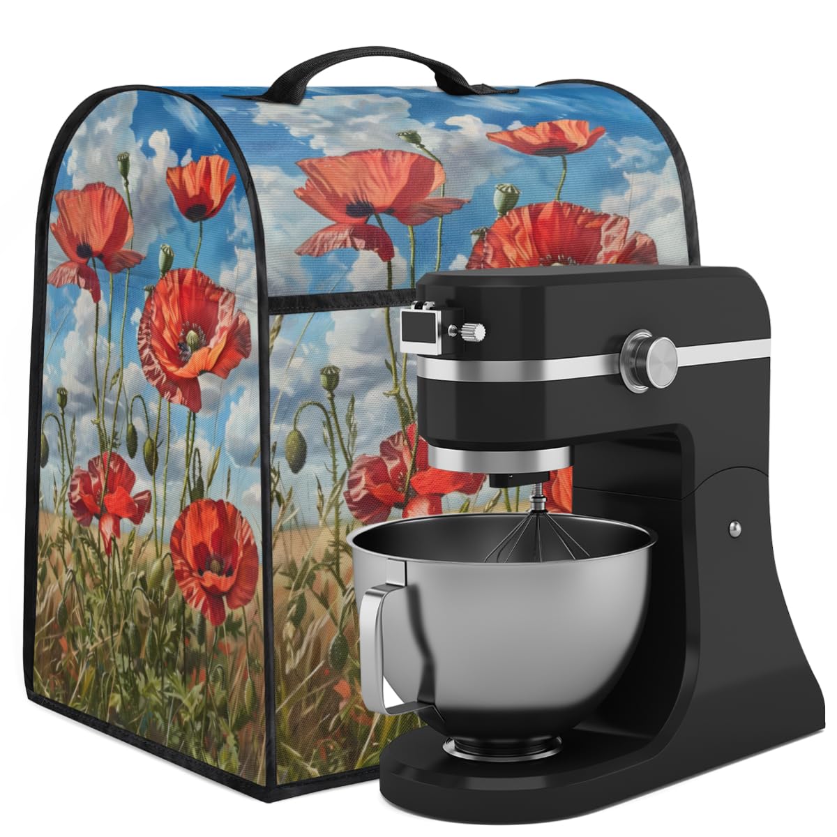 Coffee Maker Cover Poppy Red Flower Kitchen Appliance Covers Small Appliance Covers Blender Cover Juicer Cover Dust Covers for Kitchen Appliances with Top Handle and Pockets,Washable,B955
