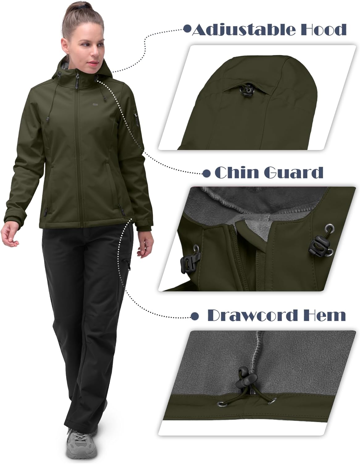 33,000ft Women's Softshell Jacket, Fleece Lined Warm Jacket Light Hooded Windproof Coat for Outdoor Hiking - Image 5