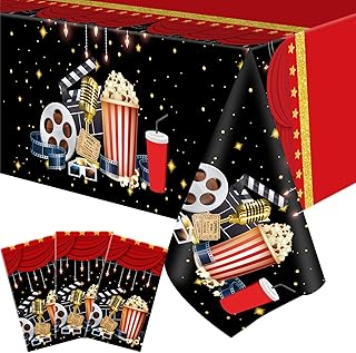 3 Pieces Movie Night Tablecloth Plastic Movie Theme Table Covers Movie Theater Table Cloth for Movie Night Party Supplies Movie Theme Red Carpet Birthday Party Decor, 54 x 108 Inch