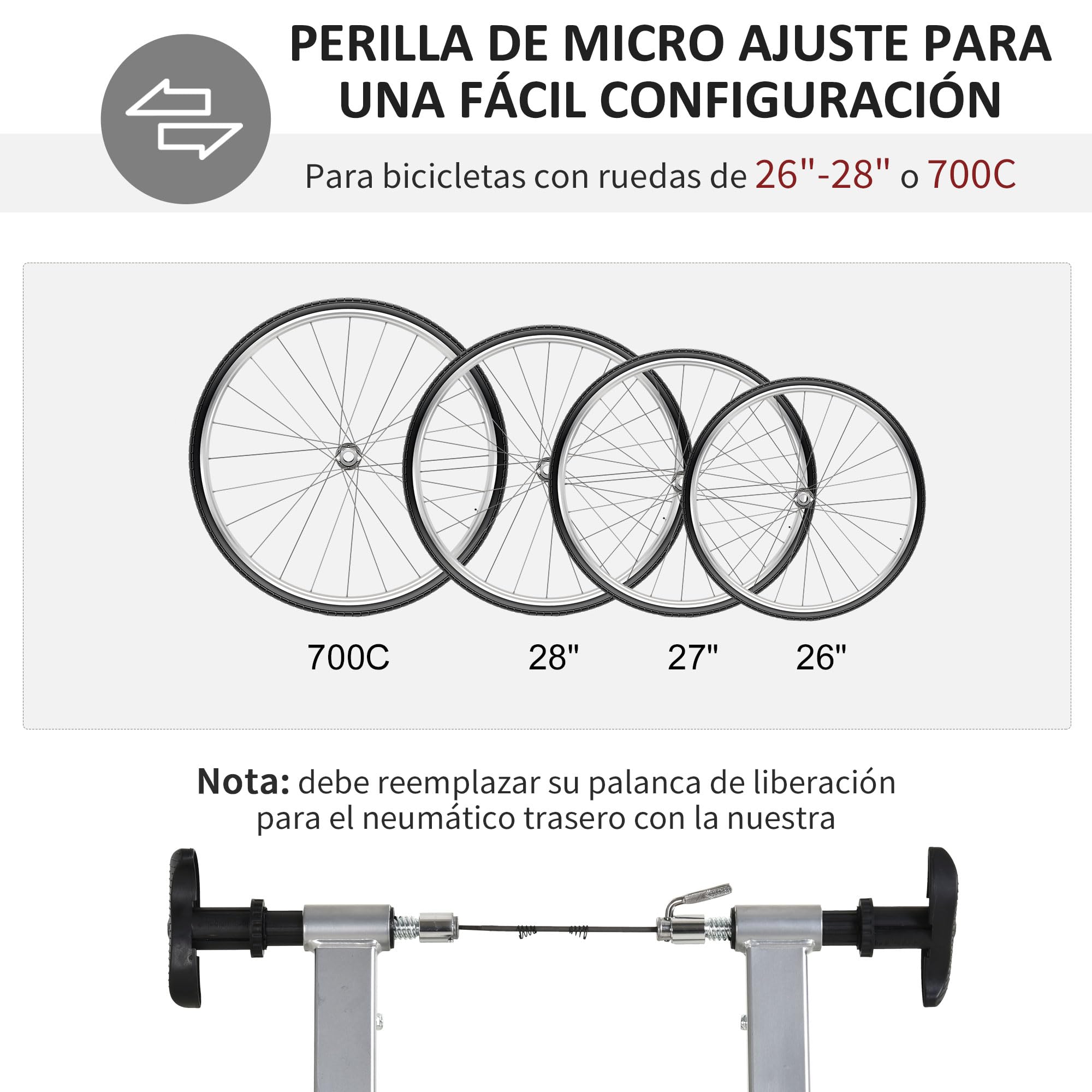 HOMCOM Home Trainer pour vélo Support entraînement vélo VTT Trainer magnétique Pliable 5 Niveaux de résistance réglable Gris métal
