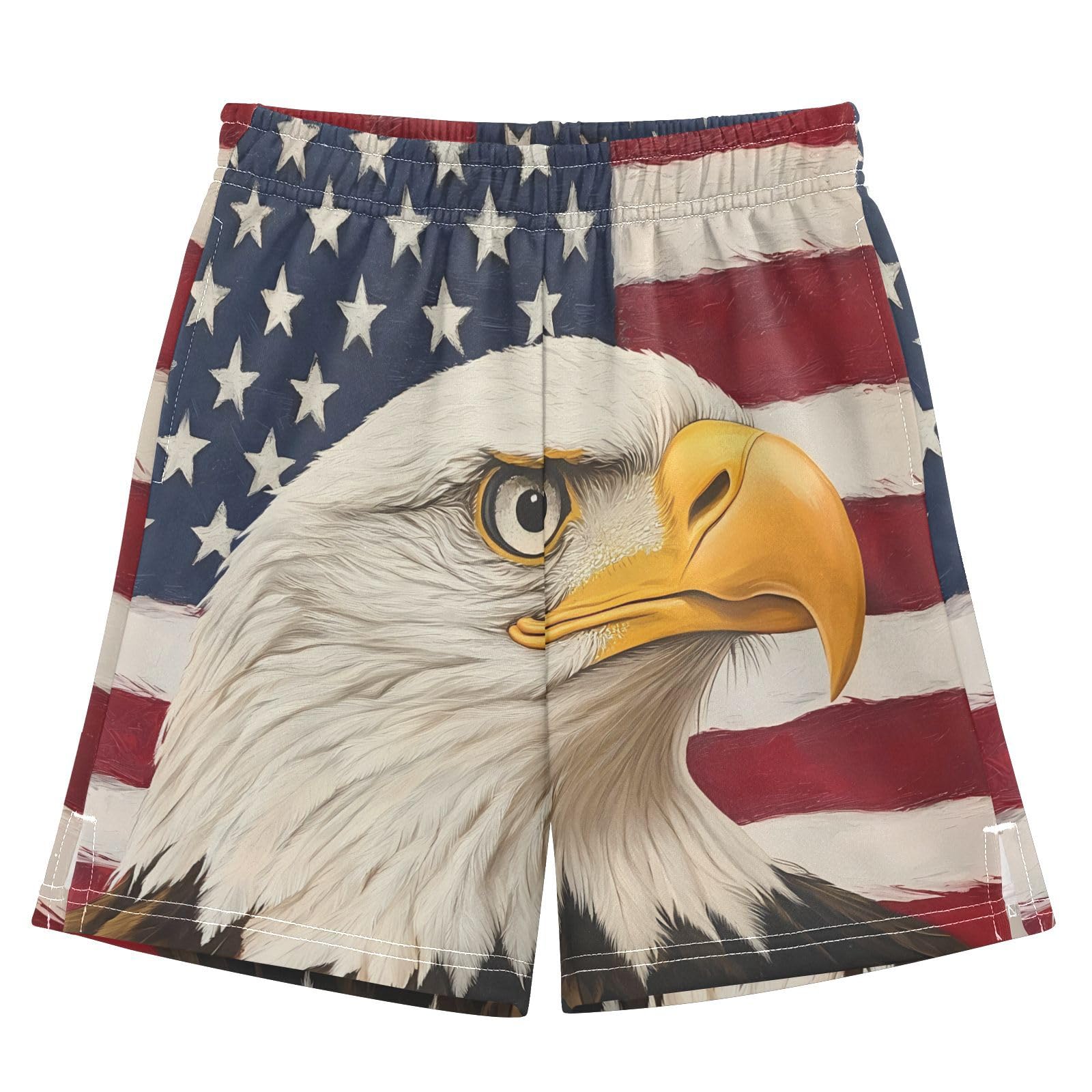Retro Bald Eagle American Flag Boys Athletic Shorts Kids with Pockets Shorts for boy Girls 12-13 Y Multicolor