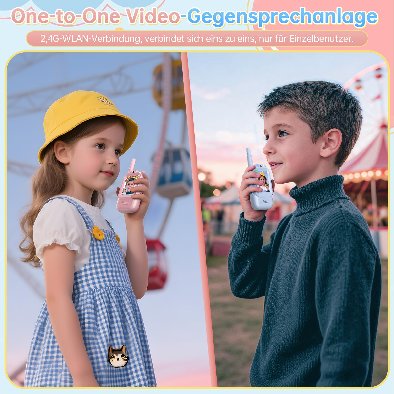 Walkie Talkie Kinder mit HD Video, Geschenk Mädchen Junge 4 5 6 7 8 Jahre, 2er-Set mit Kamera & Bildschirm, Automatische Kopplung, USB-C Wiederaufladbar, Spielzeug für Zuhause & Outdoor (Blau & Pink)