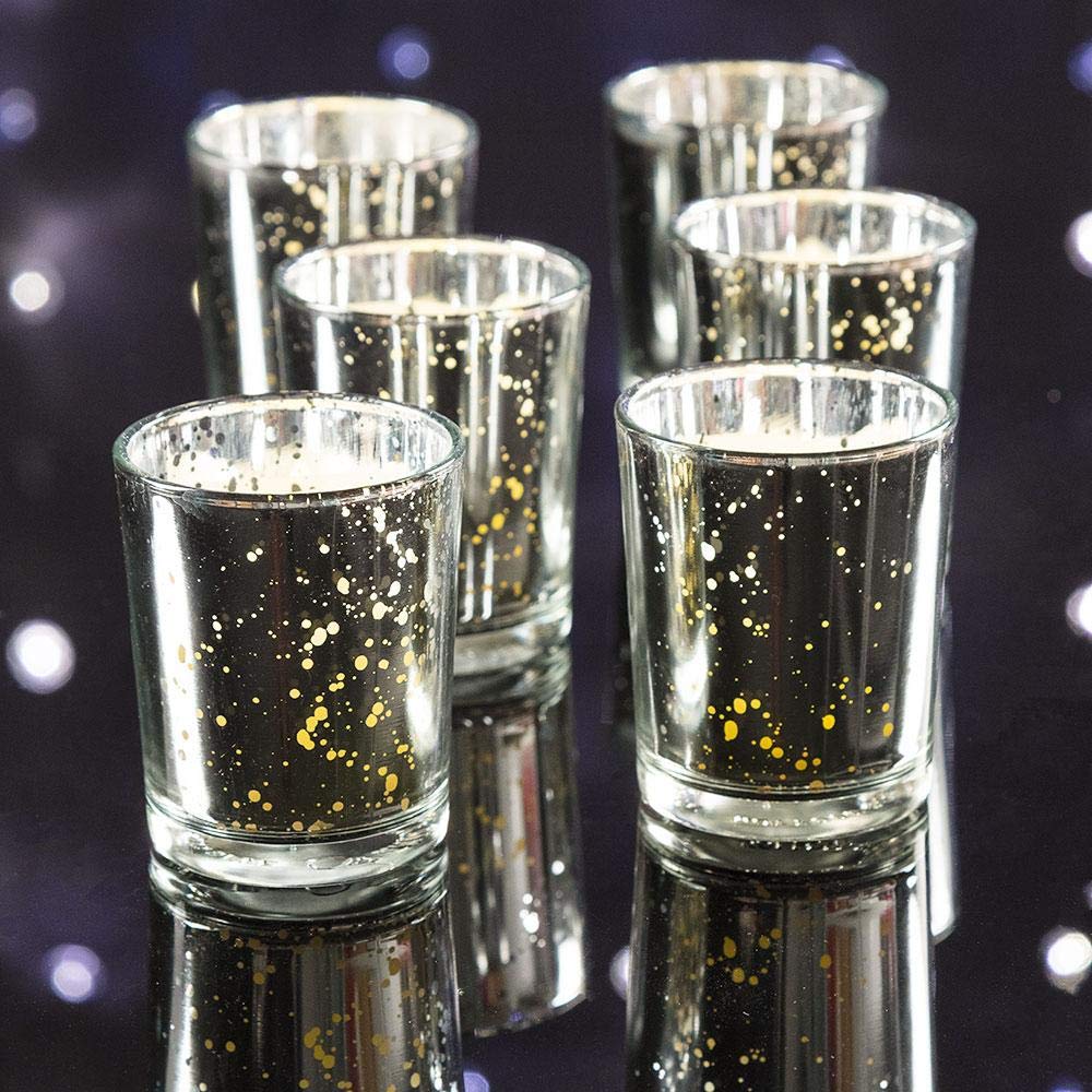 Fantado Mercury Glass Votive Tea Light Candle Holder - Silver (2.5 Inches) (6 Pack) by PaperLanternStore