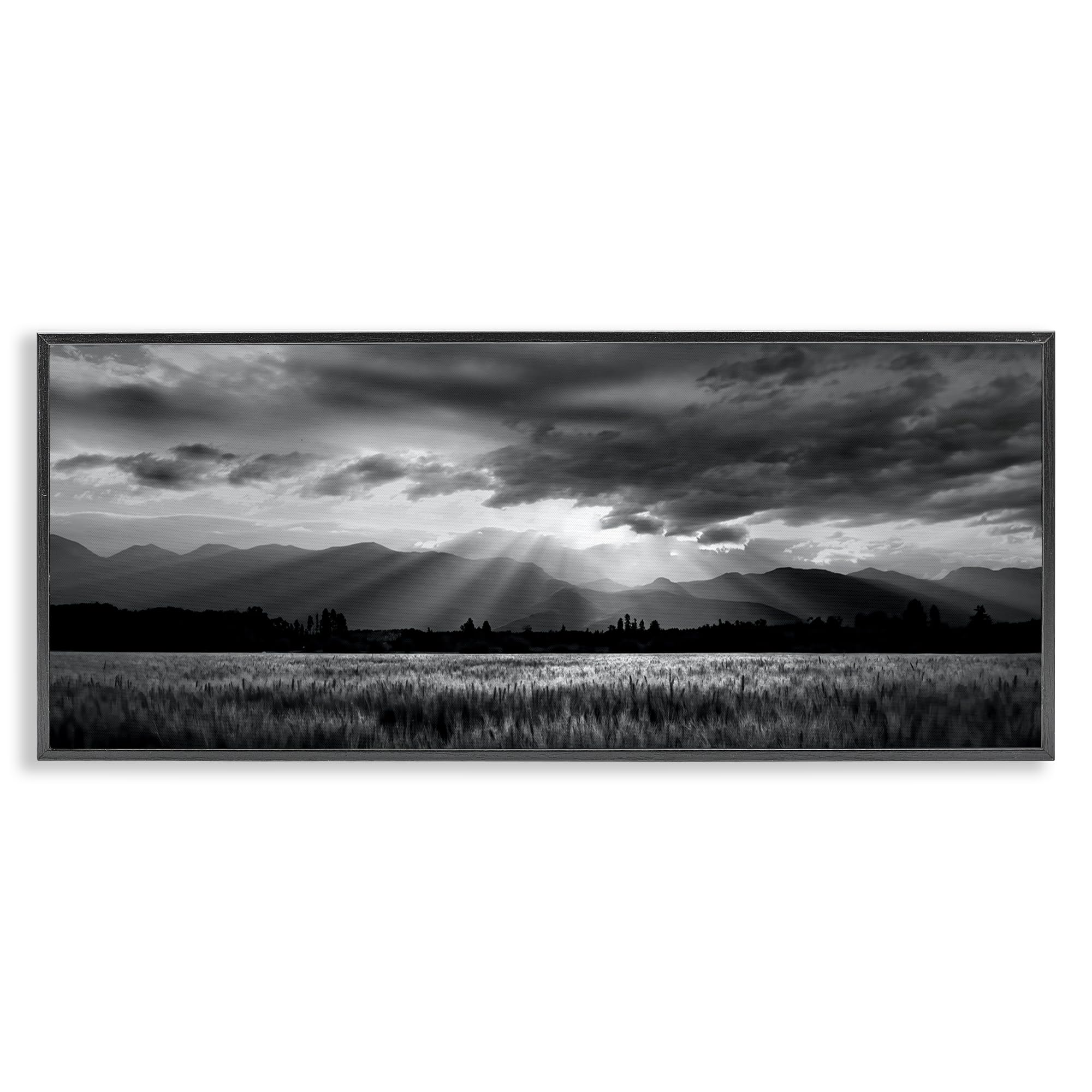 Stupell Industries Midnight Black (Textured) 'Mountain Morning Sunbeams'| Framed Giclee Art