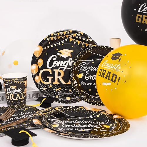 Miniatura 5 de Supernal Juego de vajilla de papel de graduación de 270 piezas con globos, platos de graduación y servilletas, decoraciones de fiesta de graduación