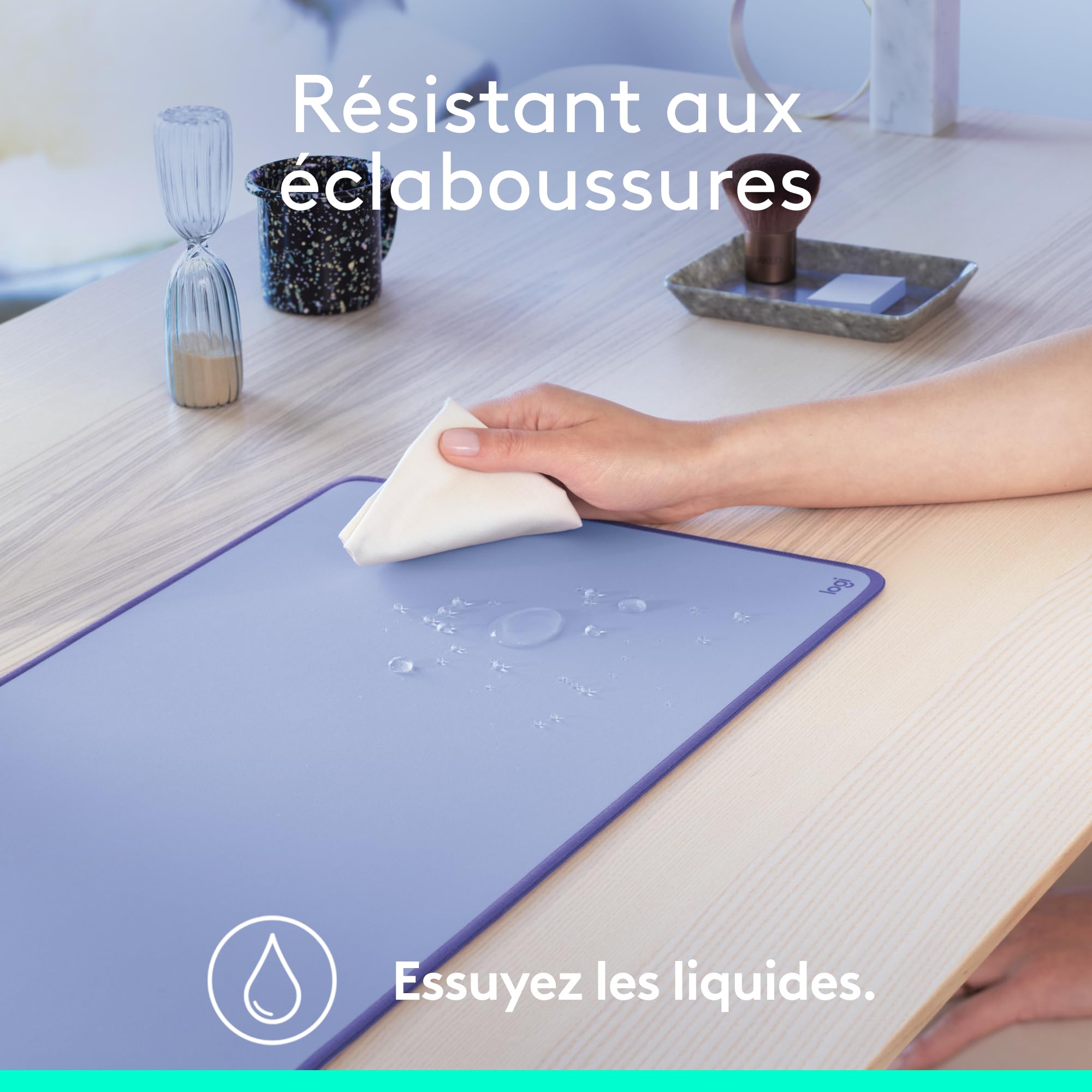 Logitech Tapis de Bureau Studio Large Multifonctionnel Anti-Dérapage Imperméable Lilas
