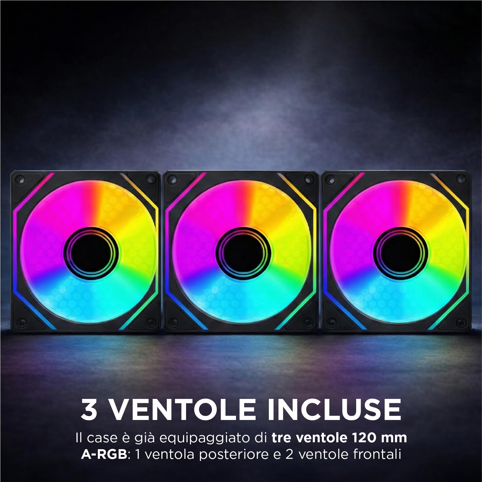 Nuwo Flow FK100 | Case PC Gaming Micro-ATX Mini Tower Nero | 3 Ventole ARGB 120mm Incluse | Doppio Vetro Temperato Panoramico | Airflow Mesh | USB 3.0