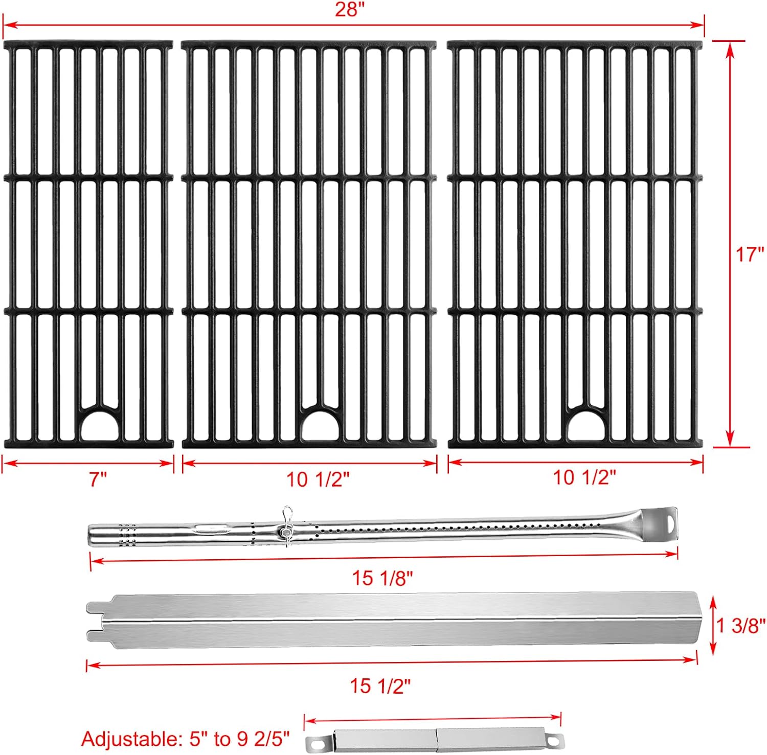 463448021 Grill Replacement Parts for Charbroil Performance 5 Burner Grill Parts 463455021 463449021 463451022 Grates Replacement G426-0005-W1 G426-0004-W1 Grids G325-0002-W1 Heat Plates Burner Cover