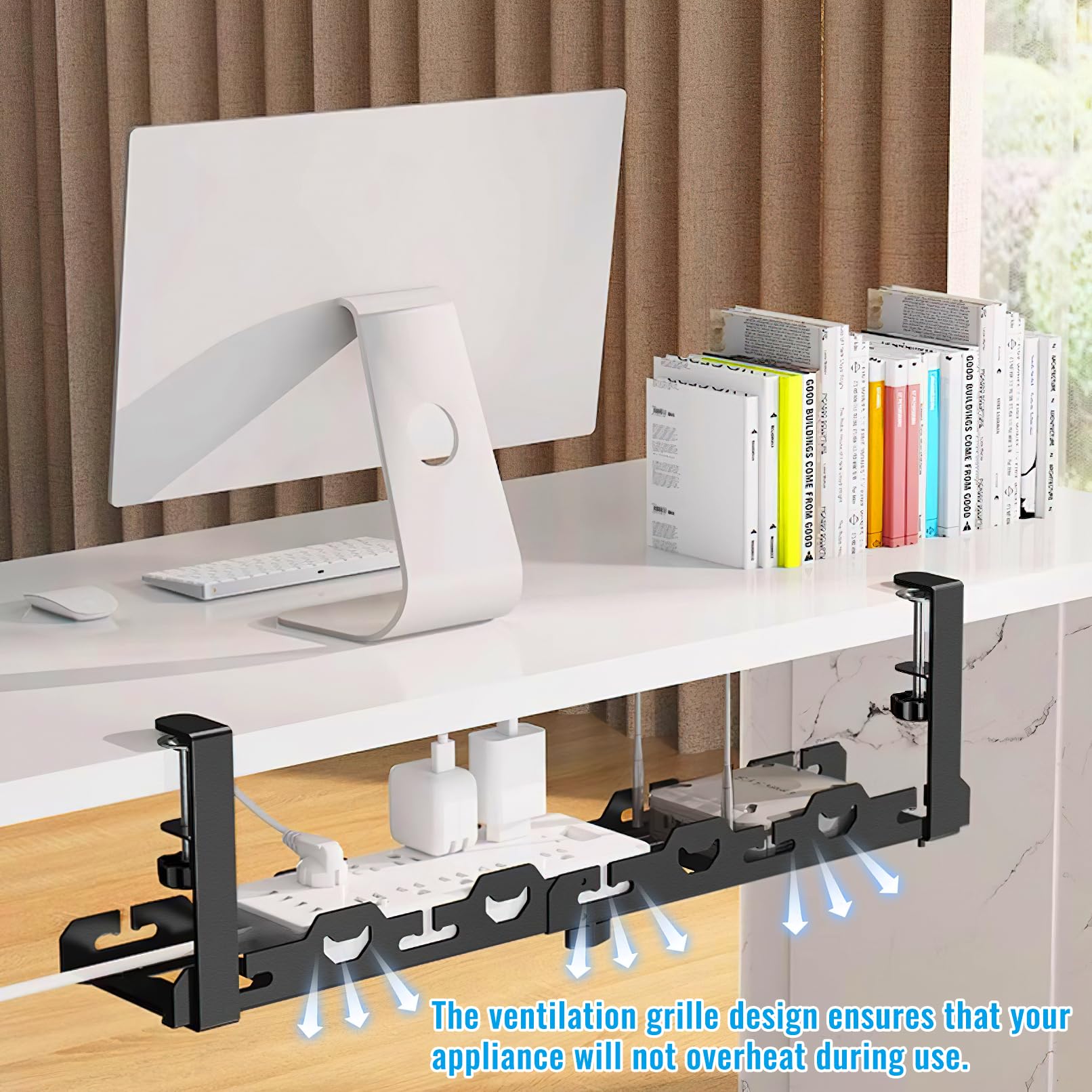 Under Desk Cable Management Tray Wire Management No Drill 17.5inch-28.3 inch Retractable Desk Cable Tidy for Office and Home Keep Cable Tidy Black - Image 2