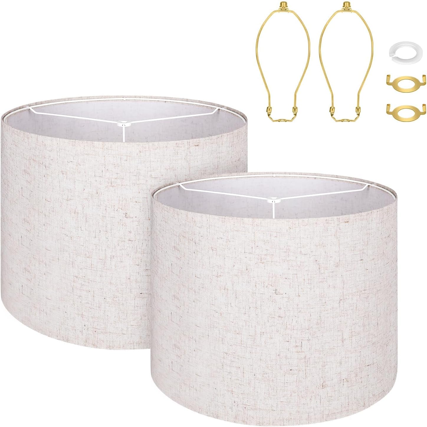 Large Brown Lamp Shades Set of 2 Natural Linen Lampshade 15" Top X 15" Bottom X 12" Height, for Home Bedroom Living Decor Table Lamps Floor Lamps Replacement, Easy Assembly Required Spider Fitter