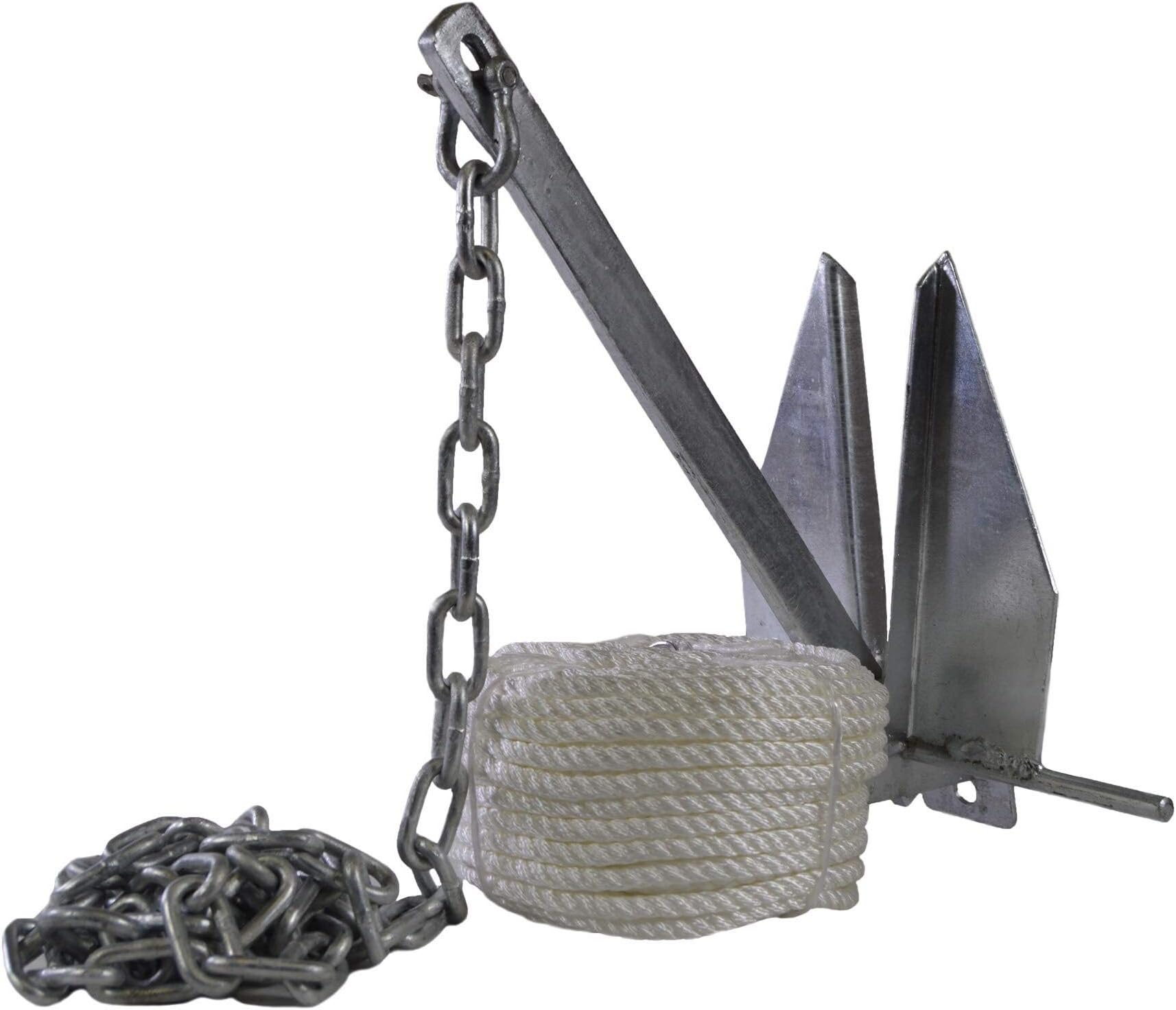 Smart Marine 5lb Fluke Anchor Kit with Anchor, 6.5 feet of 1/4" Chain, 5/16" Shackles, and 98' Rode
