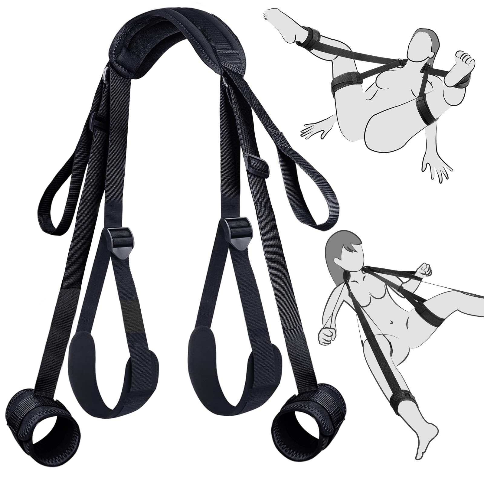 Sex Toys BDSM Bondage Restraints - Adult Toys Sex Straps Neck to Wrist Thigh Sex Sling & Ankle Kits with Adjustable, Kinky Bed Restraints Set for SM Games, BDSM Toys for Couples Sex Pleasure