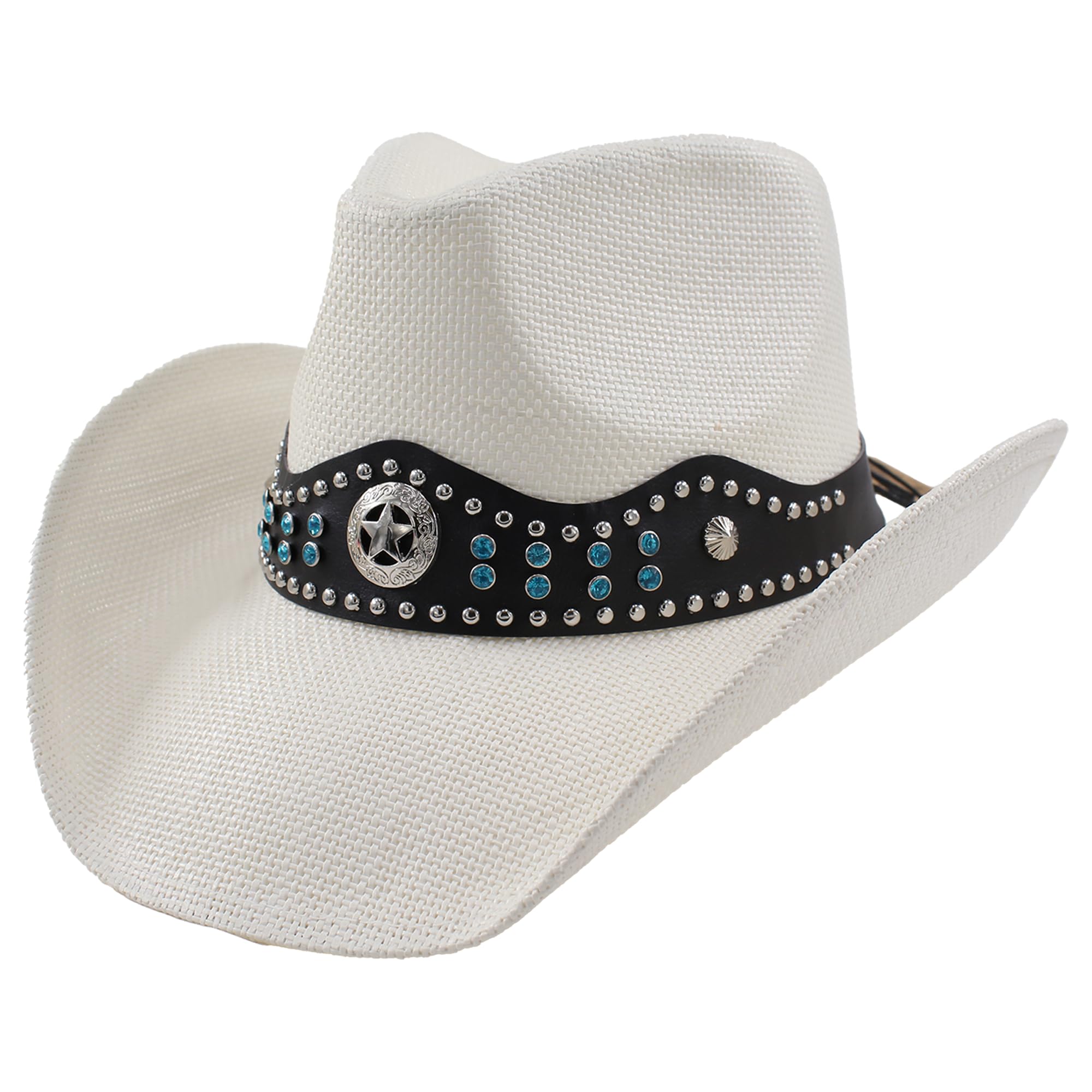 Sombrero Cowboy Hombre Mujer Estilo Marino con Estrella, Cuentas Azul Océano y Conchas, Ajustable para Festivales Verano