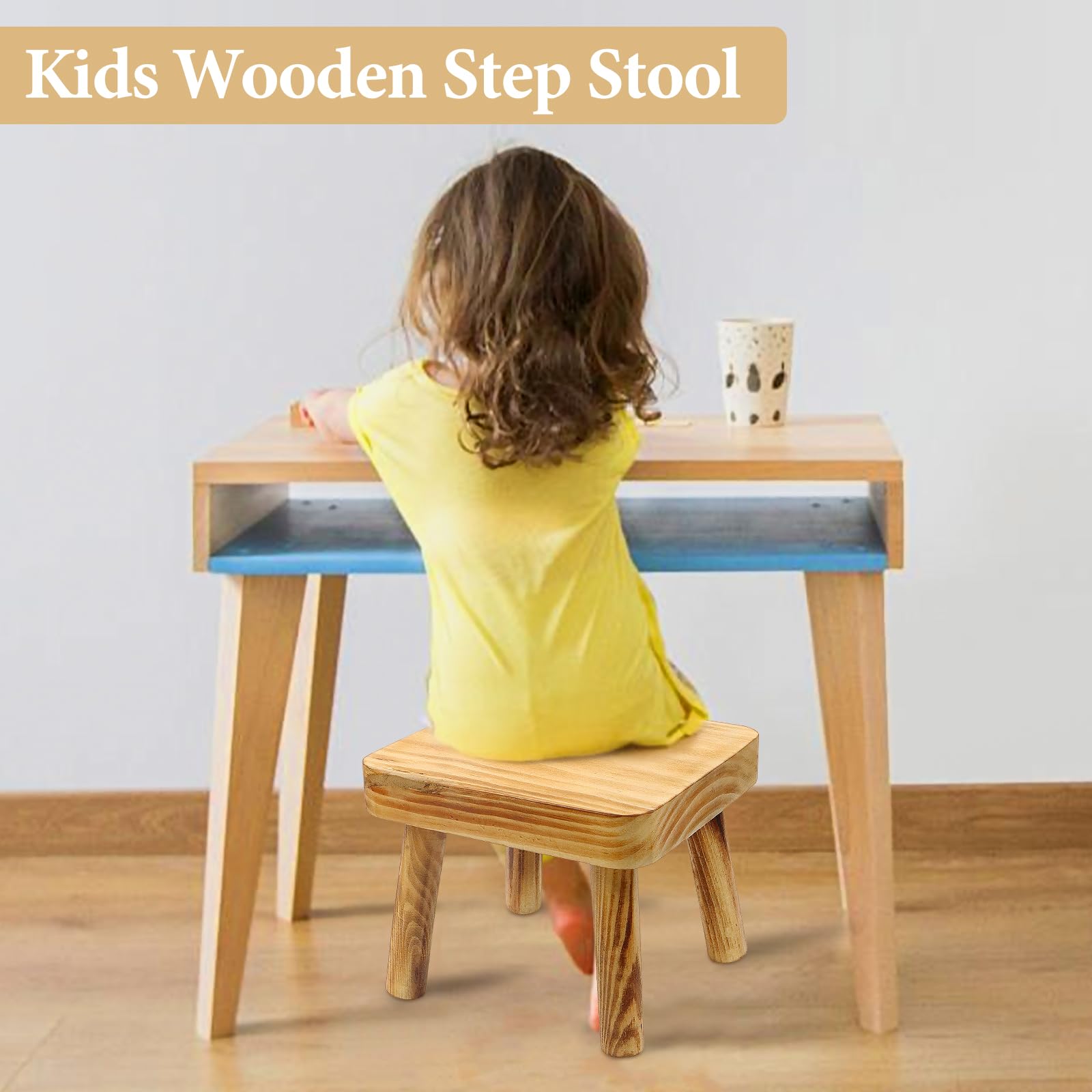 Taburete pequeño de madera para niños, taburete de madera de 8.25 pulgadas de alto, soporte de exhibición de plantas de interior, taburete desmontable para plantas de casa, dormitorio, mesita