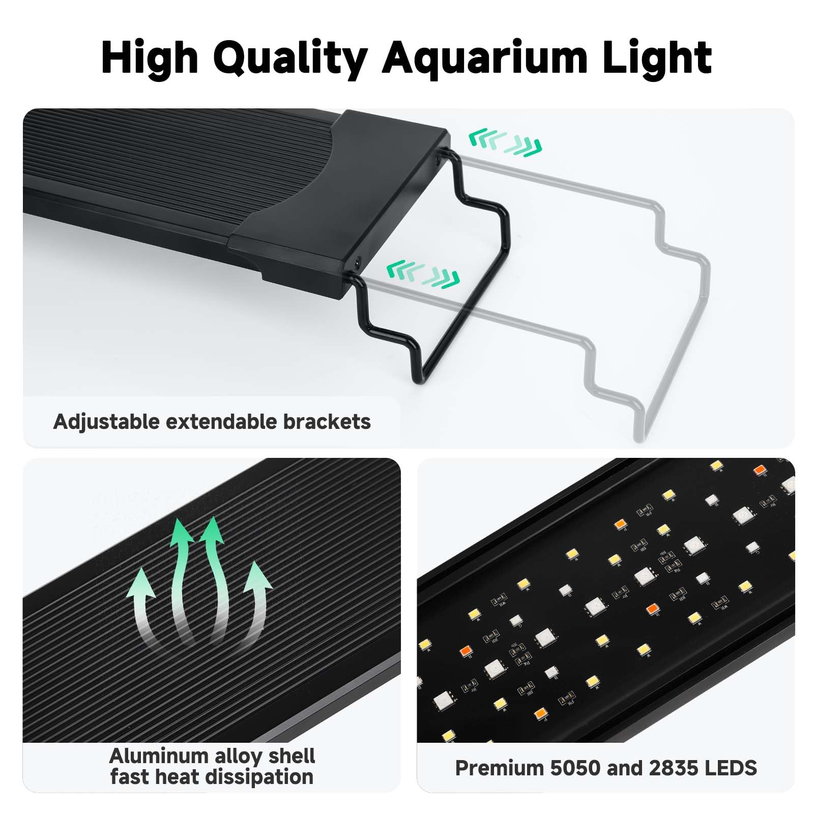 AQQA LED Aquarium Light, 24/7 Mode IP68 Waterproof Extendable Bracket Fish Tank Light, DIY Mode Full Spectrum Aquarium Plant Light, Adjustable Timer/Brightness Memory Function for 18-24 Inch Fish Tank
