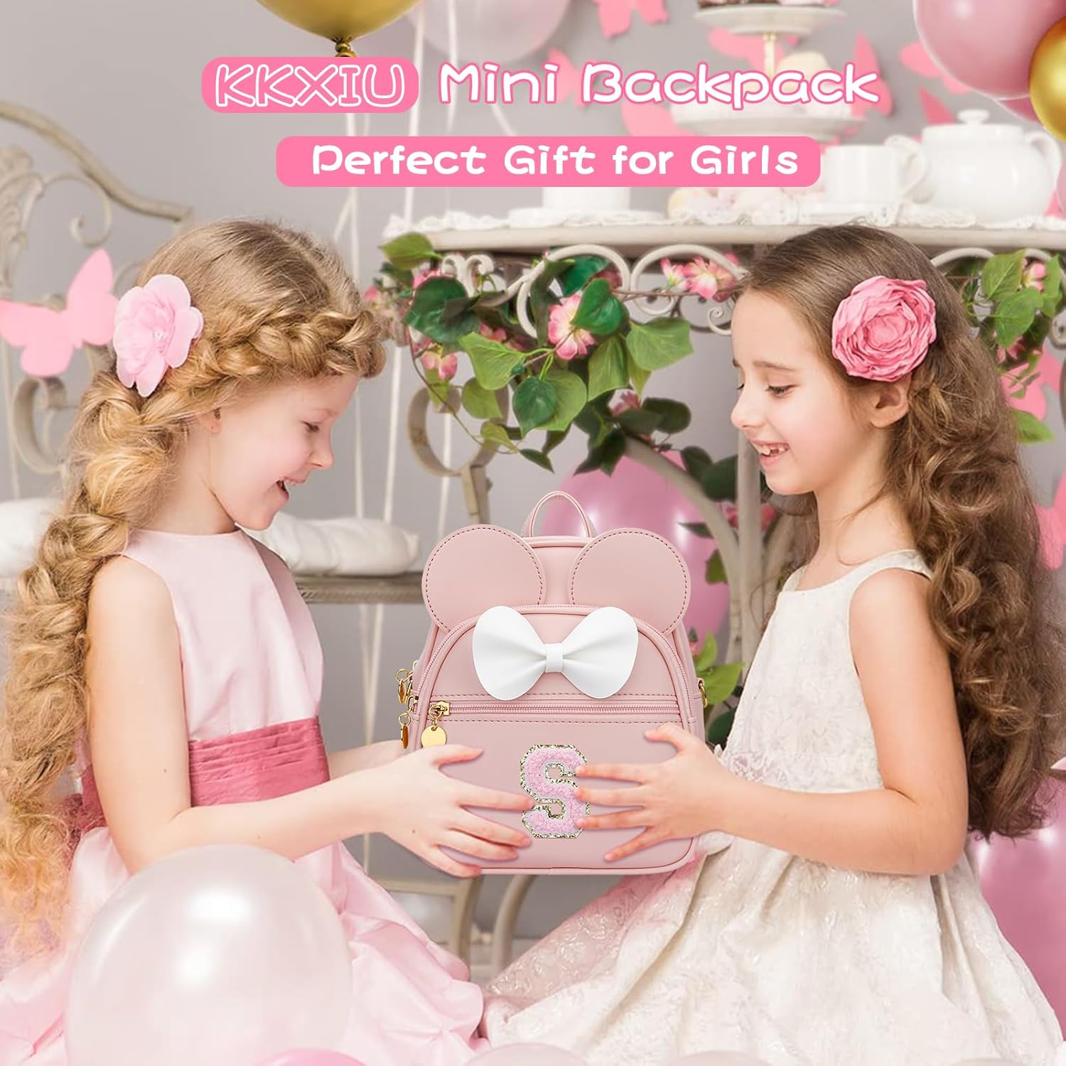 KKXIU Girls Initial Bowknot Cute Mini Backpack for Toddler, Travel Small Girl Backpacks, Personalized Birthday Gifts for Little Girls and Kids(S, Pink) - Image 2