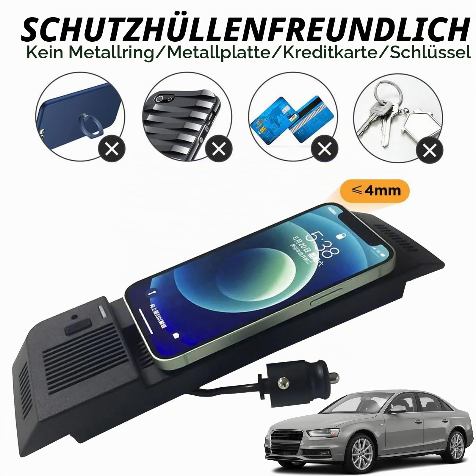 Kabelloses Auto Ladegerät für Audi A4 B8 Allroad Q5 SQ5 A5 S5 RS5 Zubehör | 15W Schnellladendes Handy-Ladegerät für Audi A4 2008-2016 Audi A5/S5 2008-2016 RS5 2012-2014 Audi Q5 2010-2018 SQ5 2014-201