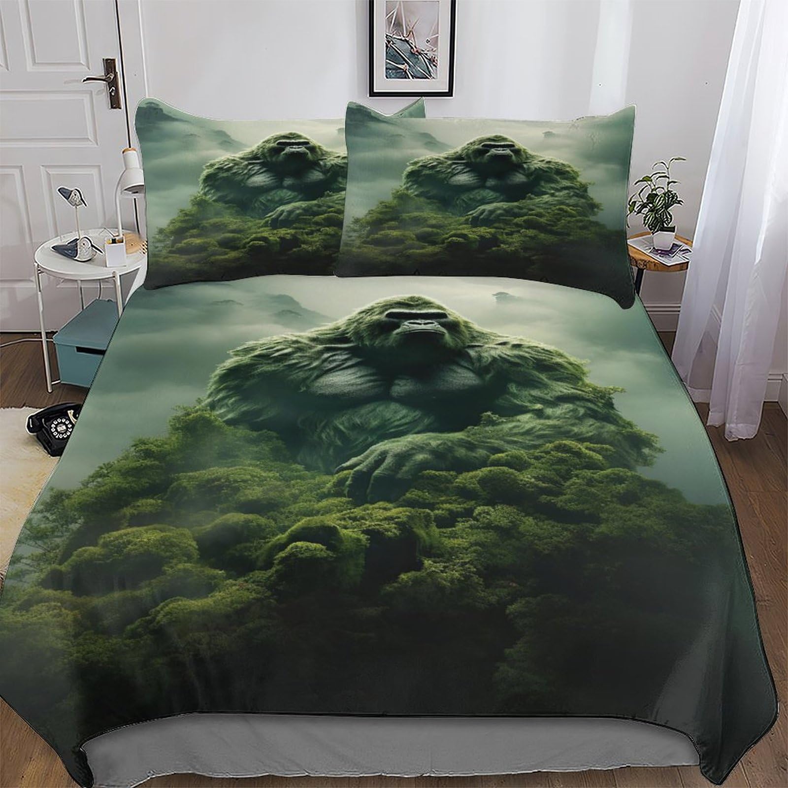 Parure de lit gorille avec housse de couette 220x240 cm et taies
