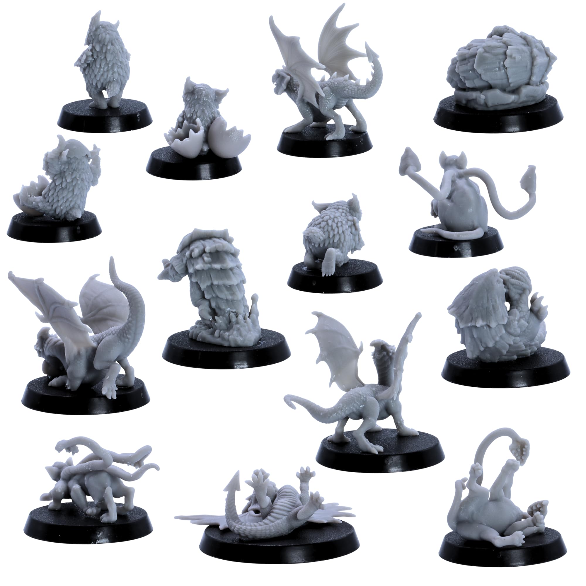 Baby Dragons & Monsters Miniature DnD Set - 14 Fantasy Creatures (Red & White Wyrmlings, Owlbears, Bulettes, Phase Panthers) - Image 3