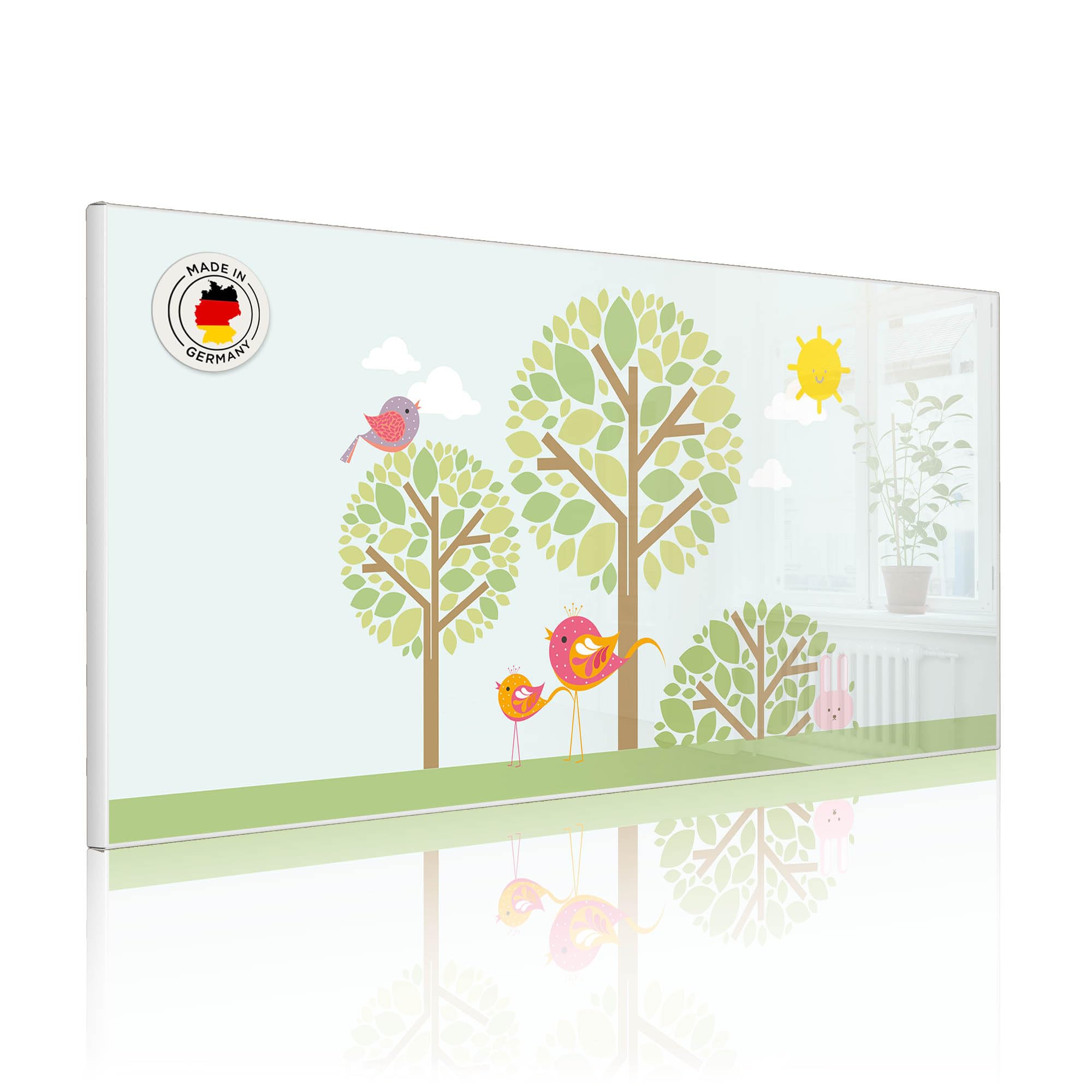 banjado Magnettafel Metall 78 x 37cm - beschreibbare Magnettafel - Metall Pinnwand als Memoboard - Magnetwand Küche, Büro, Kinderzimmer Weiß inkl. 4 Magnete & Montageset - Motiv Drei Bäume
