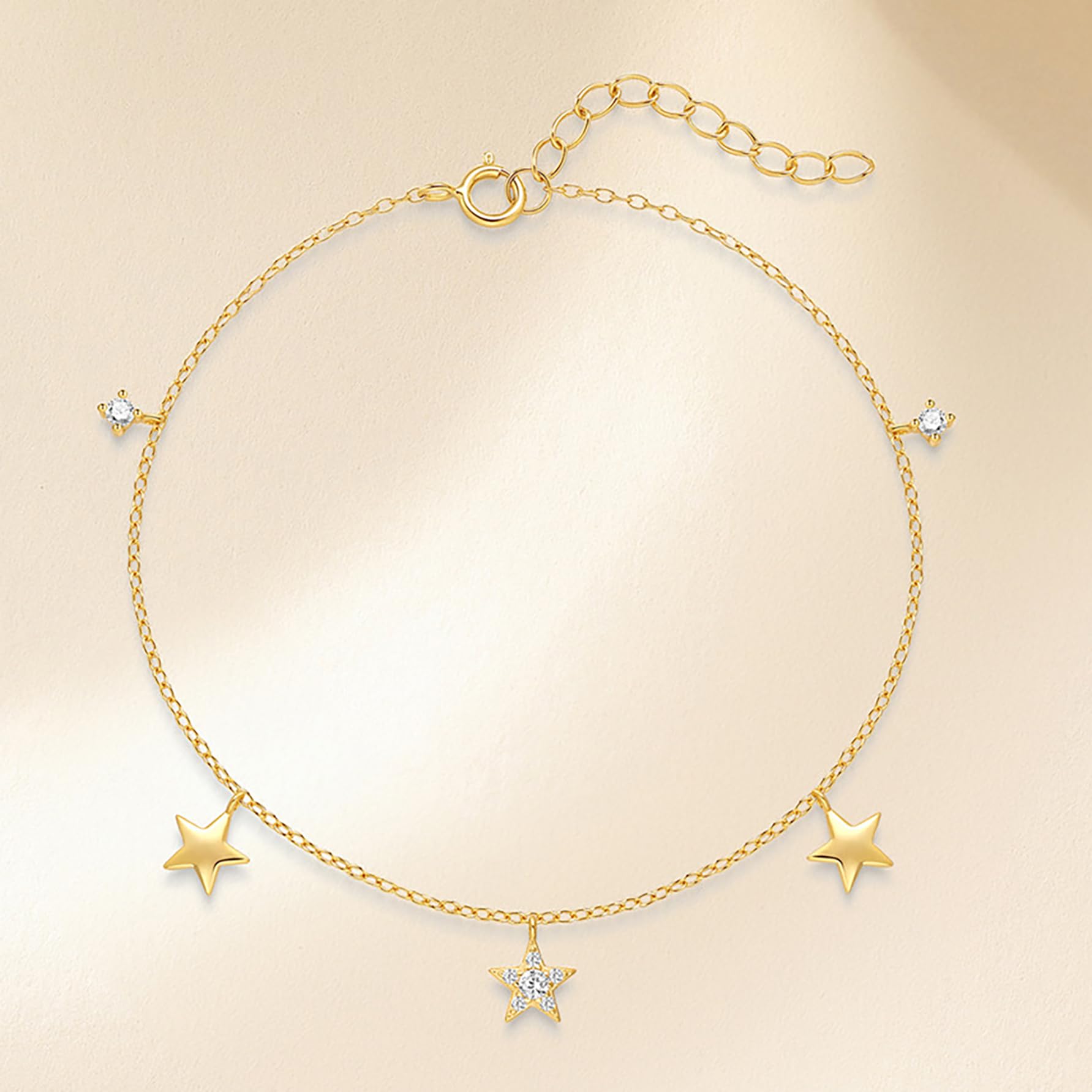 LOVPPEY zierliches CZ-Stern-Armband für Damen, 925er-Sterlingsilber, glänzend, Sternverbindung zur Tochter, 14 Karat vergoldet, funkelnder Zirkonia, Modeschmuck