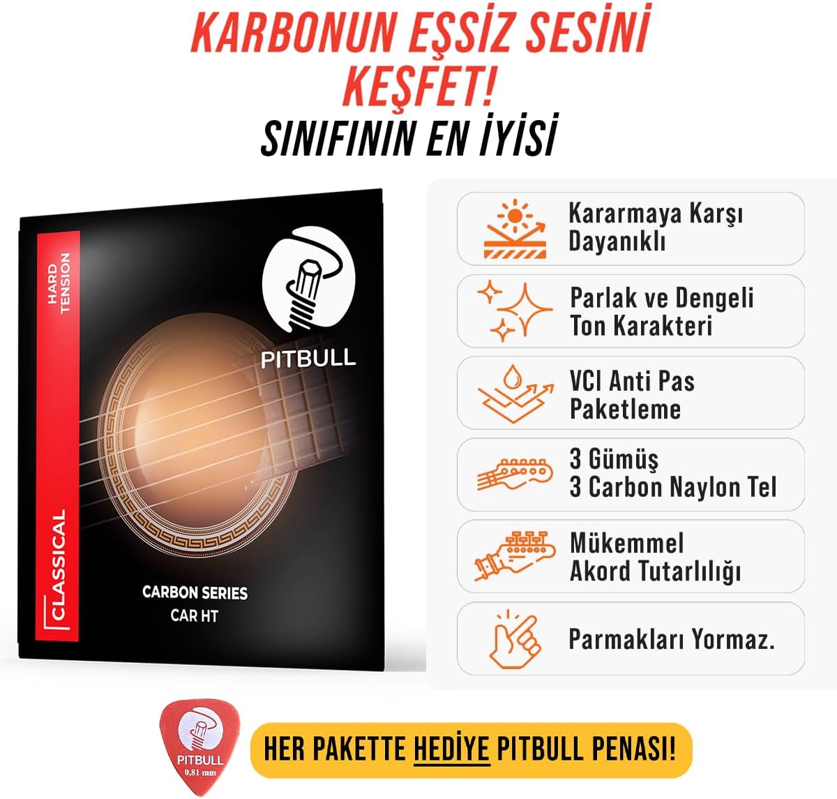 Pitbull Carbon Series Classical Carbon Guitar Strings CAR (CAR HT Hard Tension)