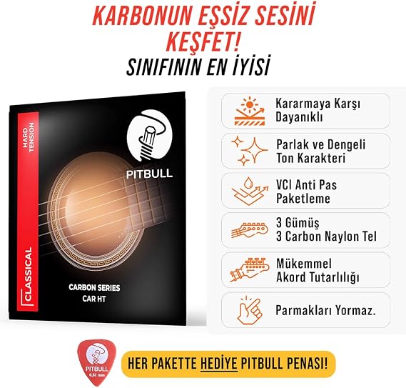 Pitbull Strings Carbon Seri Klasik Gitar Teli (Hard Tansiyon)