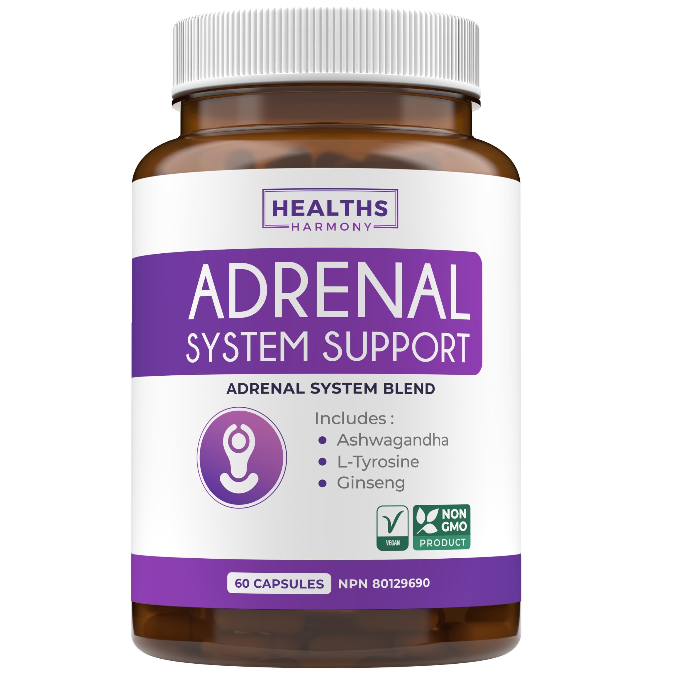 Adrenal System Support & Cortisol Manager (2 Month Supply) - Ashwagandha, Tyrosine & Ginseng for Cortisol Balance, Stress Resistance & Increased Energy Support - Adrenal Support Supplements - 60 Ct