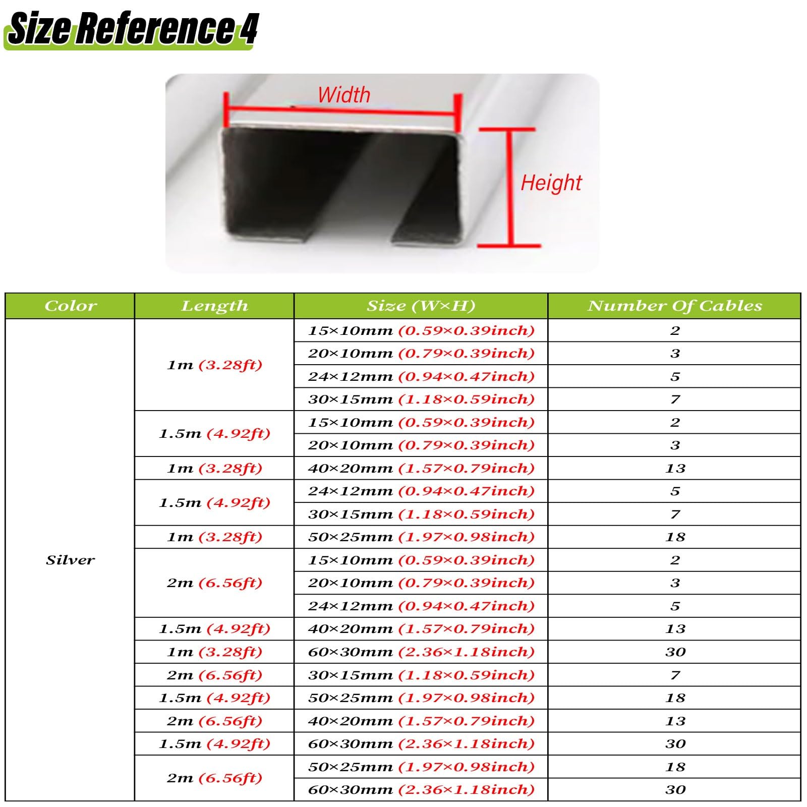 XBTGS Cubierta de alambre/canal para proteger, cable autoadhesivo de acero inoxidable para 2, 3, 5, 7, 13, multicolor, varios tamaños, plateado, 2 m, 60 x 30 mm